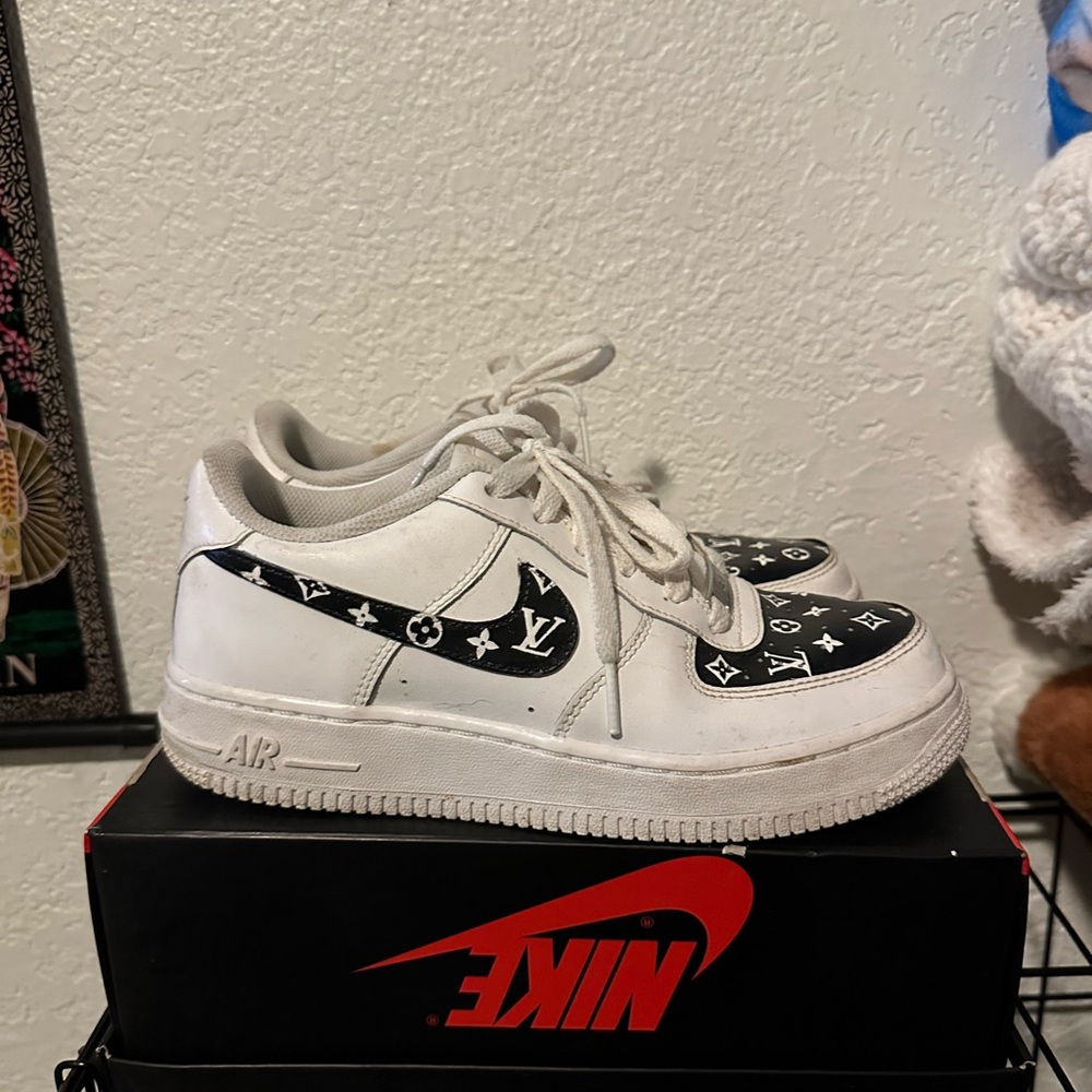 Nike Air Forces with custom Louis Vuitton artwork